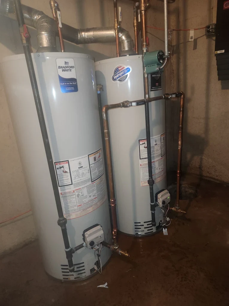 Commercial gas water heater installation, dual tanks